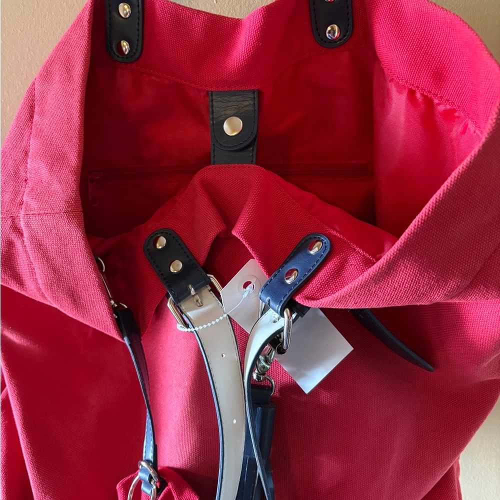 Olsen Europe Red Canvas Tote Bag with Blue Straps - Picture 10 of 14